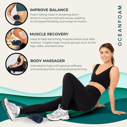 Ripple Travel Foam Roller (11" x 3.35") Firm Mini Foam Roller for Physical Therapy, Deep Tissue Massage, Back Pain - High Density, Ergonomic Wave Textured - Yoga, Pilates, Exercise (Seafoam) - Colors B