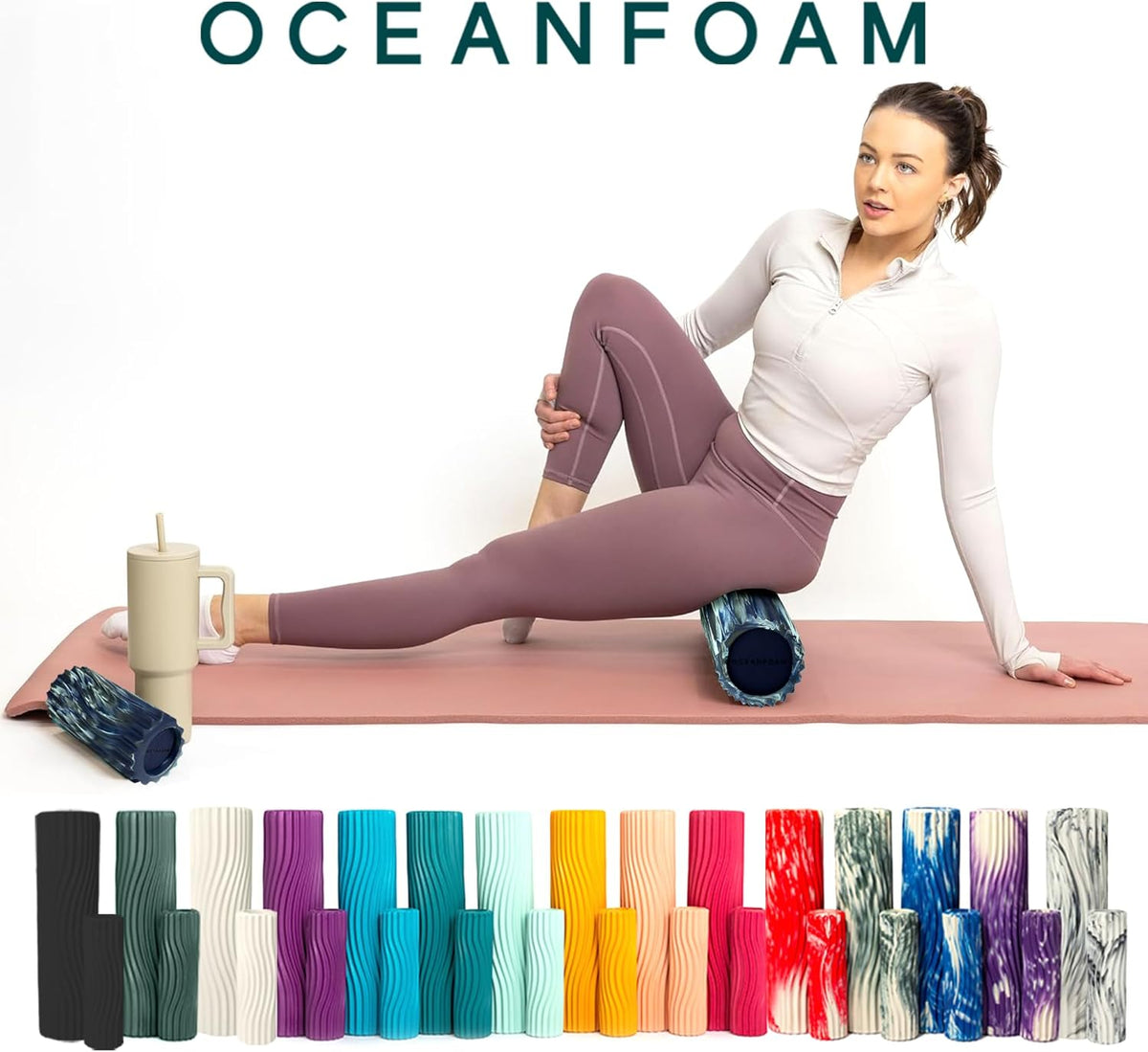 Ripple Travel Foam Roller (11" x 3.35") Firm Mini Foam Roller for Physical Therapy, Deep Tissue Massage, Back Pain - High Density, Ergonomic Wave Textured - Yoga, Pilates, Exercise (Seafoam) - Colors B