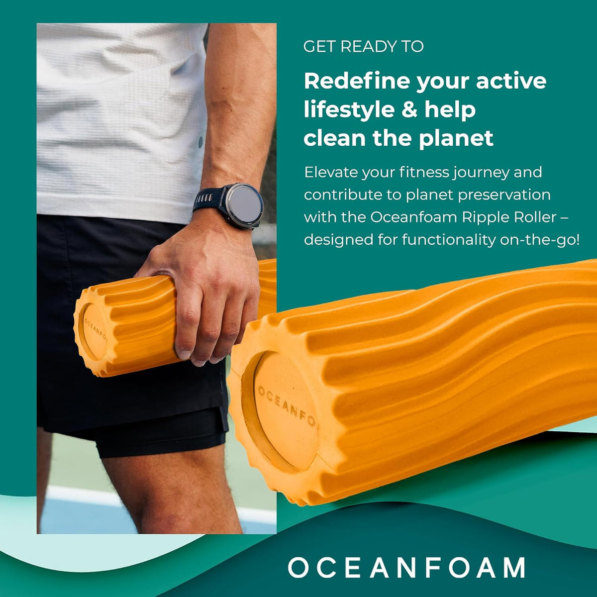 Ripple Travel Foam Roller (11" x 3.35") Firm Mini Foam Roller for Physical Therapy, Deep Tissue Massage, Back Pain - High Density, Ergonomic Wave Textured - Yoga, Pilates, Exercise (Seafoam) - Colors B