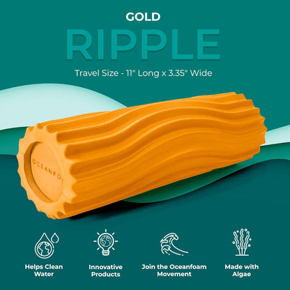Ripple Travel Foam Roller (11" x 3.35") Firm Mini Foam Roller for Physical Therapy, Deep Tissue Massage, Back Pain - High Density, Ergonomic Wave Textured - Yoga, Pilates, Exercise (Seafoam) - Colors B