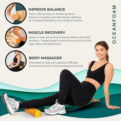 Ripple Travel Foam Roller (11" x 3.35") Firm Mini Foam Roller for Physical Therapy, Deep Tissue Massage, Back Pain - High Density, Ergonomic Wave Textured - Yoga, Pilates, Exercise (Seafoam) - Colors B