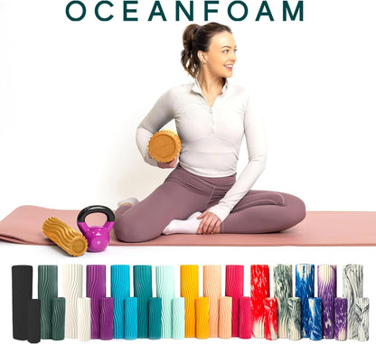 Ripple Travel Foam Roller (11" x 3.35") Firm Mini Foam Roller for Physical Therapy, Deep Tissue Massage, Back Pain - High Density, Ergonomic Wave Textured - Yoga, Pilates, Exercise (Seafoam) - Colors B