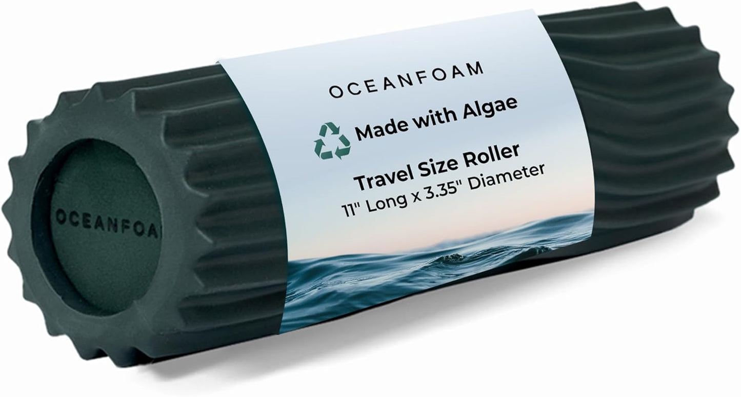 Ripple Travel Foam Roller (11" x 3.35") Firm Mini Foam Roller for Physical Therapy, Deep Tissue Massage, Back Pain - High Density, Ergonomic Wave Textured - Yoga, Pilates, Exercise (Seafoam) - Colors B