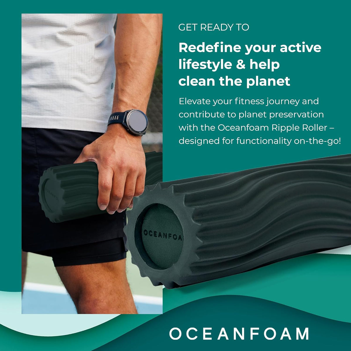 Ripple Travel Foam Roller (11" x 3.35") Firm Mini Foam Roller for Physical Therapy, Deep Tissue Massage, Back Pain - High Density, Ergonomic Wave Textured - Yoga, Pilates, Exercise (Seafoam) - Colors B