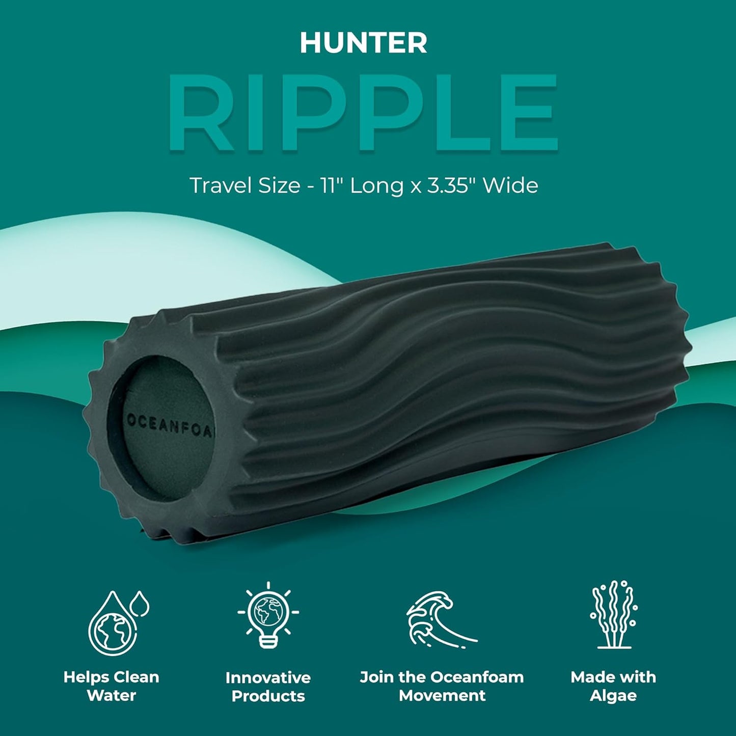 Ripple Travel Foam Roller (11" x 3.35") Firm Mini Foam Roller for Physical Therapy, Deep Tissue Massage, Back Pain - High Density, Ergonomic Wave Textured - Yoga, Pilates, Exercise (Seafoam) - Colors B