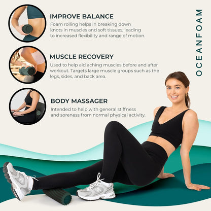 Ripple Travel Foam Roller (11" x 3.35") Firm Mini Foam Roller for Physical Therapy, Deep Tissue Massage, Back Pain - High Density, Ergonomic Wave Textured - Yoga, Pilates, Exercise (Seafoam) - Colors B