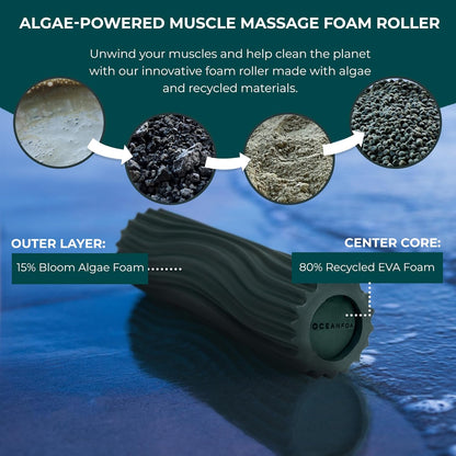 Ripple Travel Foam Roller (11" x 3.35") Firm Mini Foam Roller for Physical Therapy, Deep Tissue Massage, Back Pain - High Density, Ergonomic Wave Textured - Yoga, Pilates, Exercise (Seafoam) - Colors B