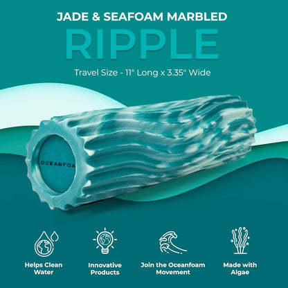 Ripple Travel Foam Roller (11" x 3.35") Firm Mini Foam Roller for Physical Therapy, Deep Tissue Massage, Back Pain - High Density, Ergonomic Wave Textured - Yoga, Pilates, Exercise (Seafoam) - Colors B