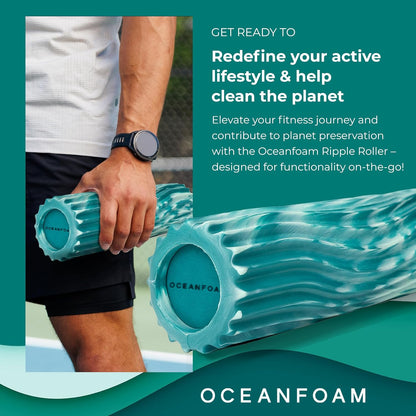 Ripple Travel Foam Roller (11" x 3.35") Firm Mini Foam Roller for Physical Therapy, Deep Tissue Massage, Back Pain - High Density, Ergonomic Wave Textured - Yoga, Pilates, Exercise (Seafoam) - Colors B