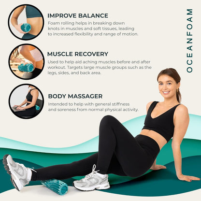 Ripple Travel Foam Roller (11" x 3.35") Firm Mini Foam Roller for Physical Therapy, Deep Tissue Massage, Back Pain - High Density, Ergonomic Wave Textured - Yoga, Pilates, Exercise (Seafoam) - Colors B