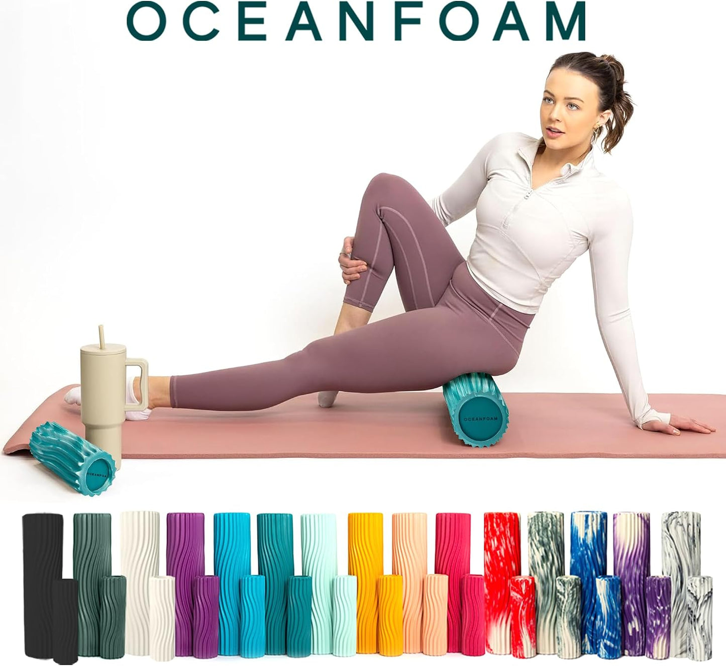 Ripple Travel Foam Roller (11" x 3.35") Firm Mini Foam Roller for Physical Therapy, Deep Tissue Massage, Back Pain - High Density, Ergonomic Wave Textured - Yoga, Pilates, Exercise (Seafoam) - Colors B