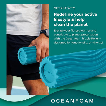 Ripple Travel Foam Roller (11" x 3.35") Firm Mini Foam Roller for Physical Therapy, Deep Tissue Massage, Back Pain - High Density, Ergonomic Wave Textured - Yoga, Pilates, Exercise (Seafoam) - Colors B