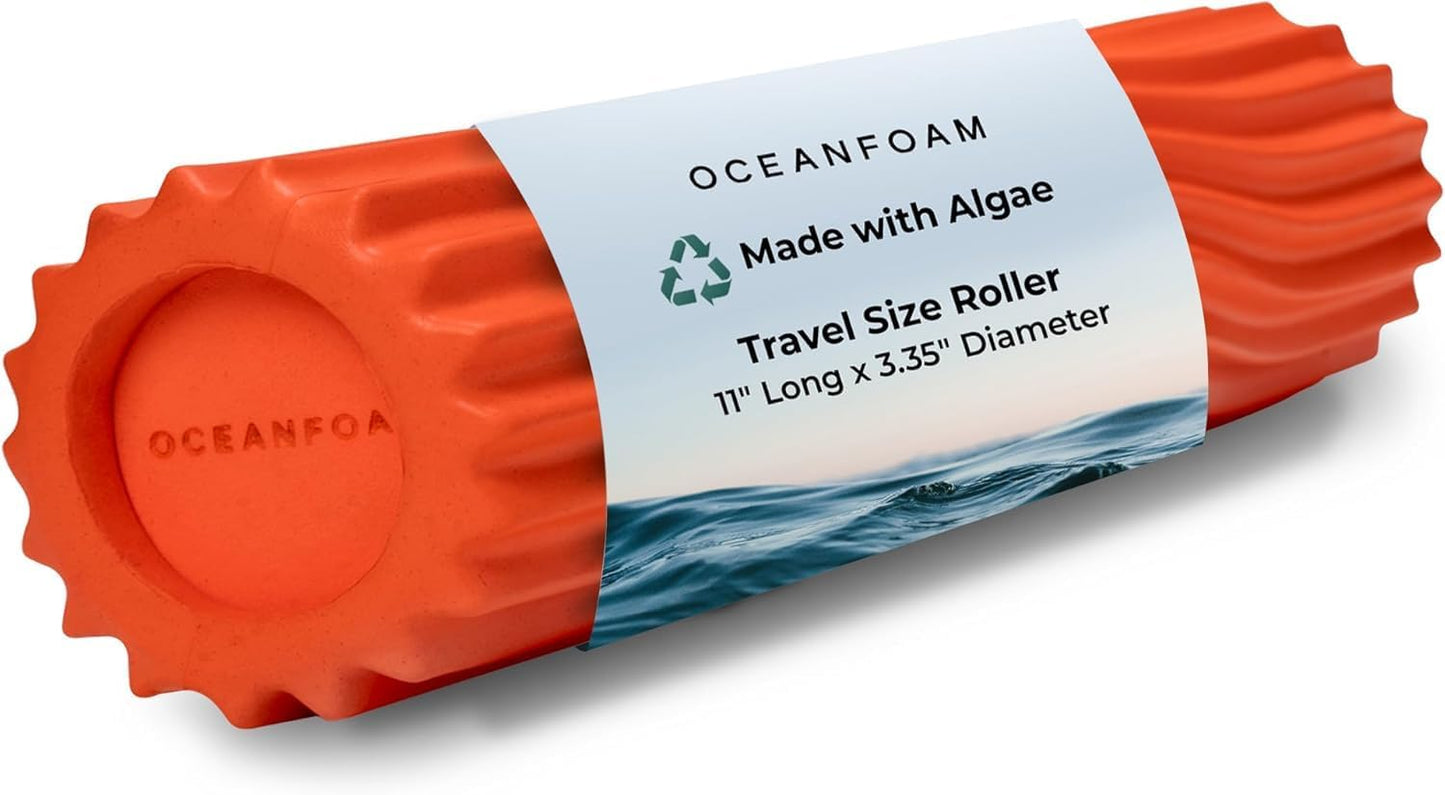 Ripple Travel Foam Roller (11" x 3.35") Firm Mini Foam Roller for Physical Therapy, Deep Tissue Massage, Back Pain - High Density, Ergonomic Wave Textured - Yoga, Pilates, Exercise (Seafoam) - Colors B