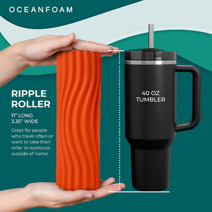 Ripple Travel Foam Roller (11" x 3.35") Firm Mini Foam Roller for Physical Therapy, Deep Tissue Massage, Back Pain - High Density, Ergonomic Wave Textured - Yoga, Pilates, Exercise (Seafoam) - Colors B