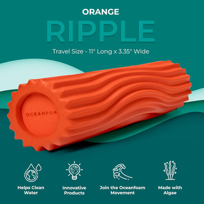 Ripple Travel Foam Roller (11" x 3.35") Firm Mini Foam Roller for Physical Therapy, Deep Tissue Massage, Back Pain - High Density, Ergonomic Wave Textured - Yoga, Pilates, Exercise (Seafoam) - Colors B