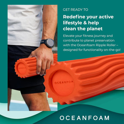 Ripple Travel Foam Roller (11" x 3.35") Firm Mini Foam Roller for Physical Therapy, Deep Tissue Massage, Back Pain - High Density, Ergonomic Wave Textured - Yoga, Pilates, Exercise (Seafoam) - Colors B