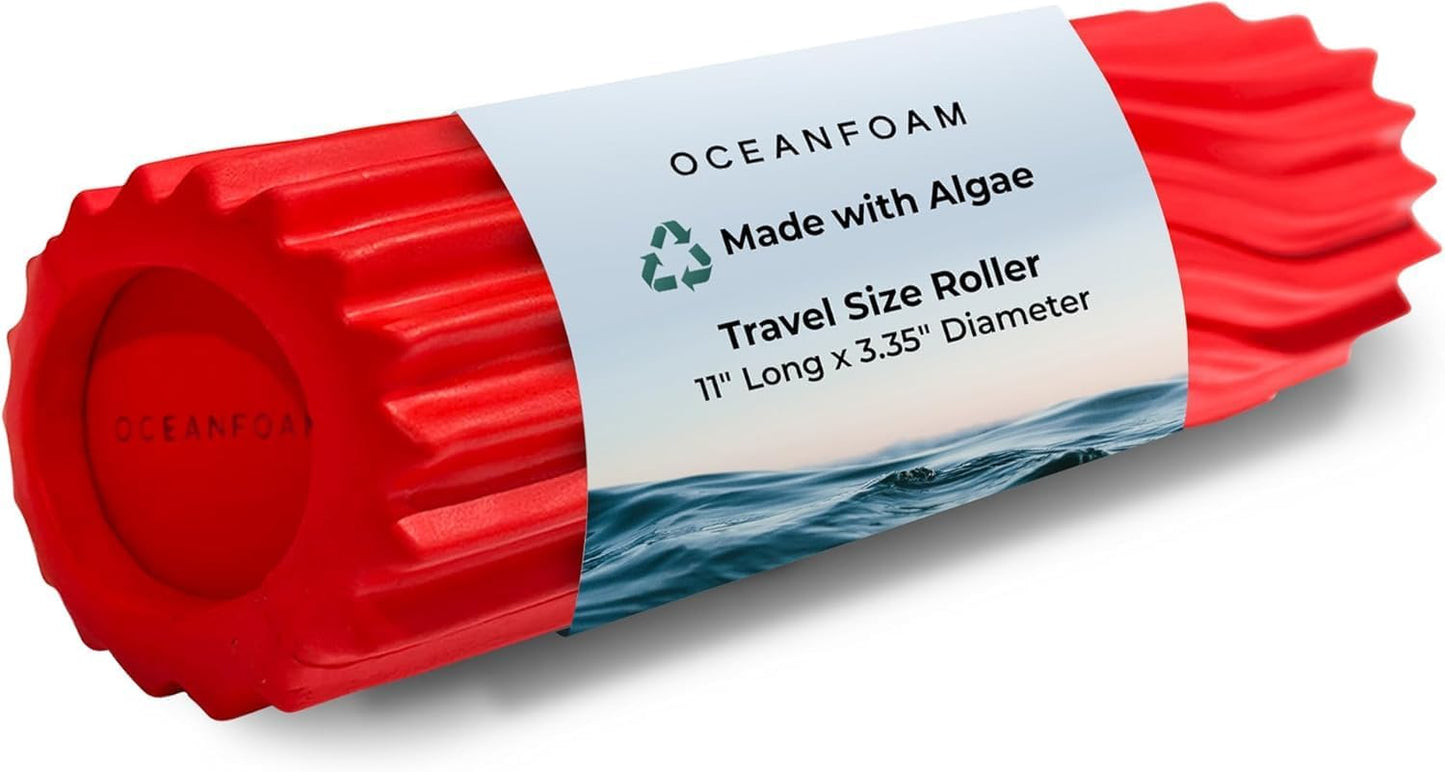 Ripple Travel Foam Roller (11" x 3.35") Firm Mini Foam Roller for Physical Therapy, Deep Tissue Massage, Back Pain - High Density, Ergonomic Wave Textured - Yoga, Pilates, Exercise (Seafoam) - Colors B