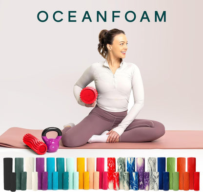 Ripple Travel Foam Roller (11" x 3.35") Firm Mini Foam Roller for Physical Therapy, Deep Tissue Massage, Back Pain - High Density, Ergonomic Wave Textured - Yoga, Pilates, Exercise (Seafoam) - Colors B