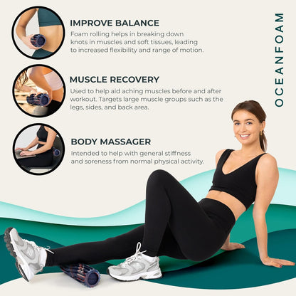 Ripple Travel Foam Roller (11" x 3.35") Firm Mini Foam Roller for Physical Therapy, Deep Tissue Massage, Back Pain - High Density, Ergonomic Wave Textured - Yoga, Pilates, Exercise (Seafoam) - Colors B