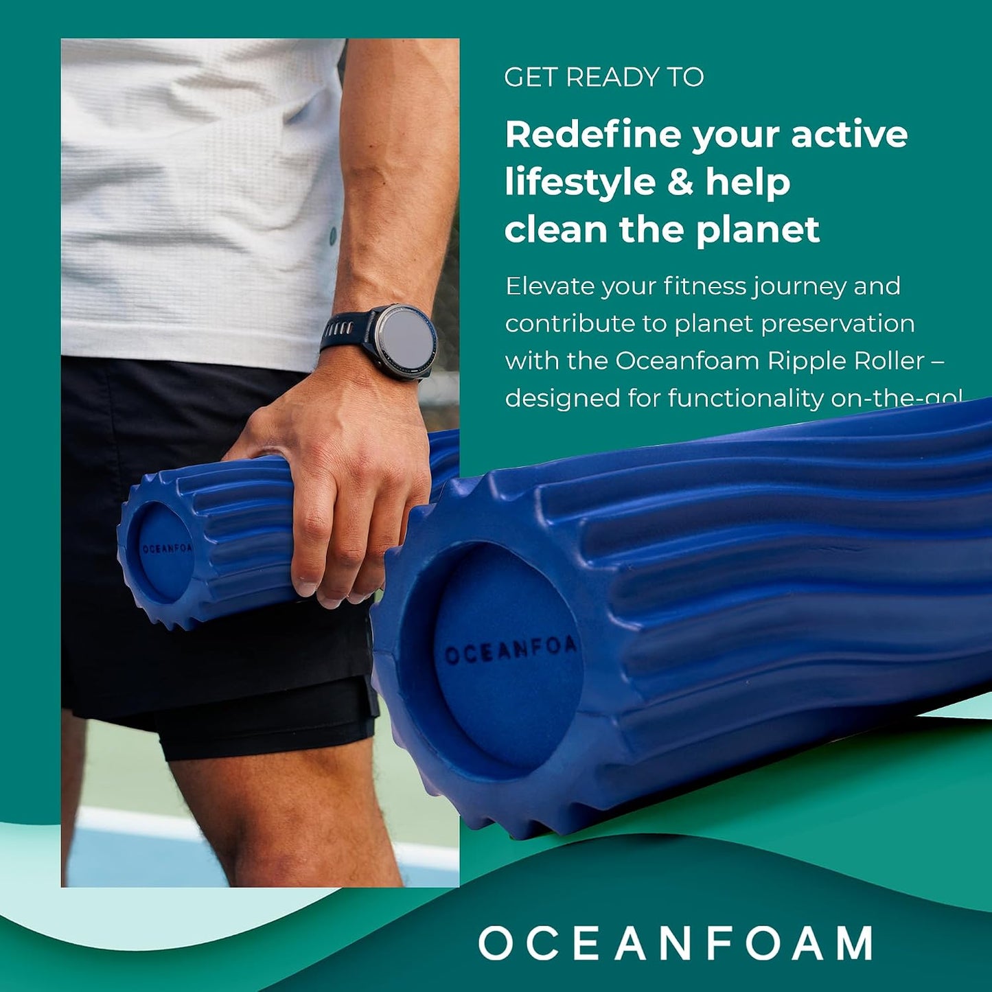 Ripple Travel Foam Roller (11" x 3.35") Firm Mini Foam Roller for Physical Therapy, Deep Tissue Massage, Back Pain - High Density, Ergonomic Wave Textured - Yoga, Pilates, Exercise (Seafoam) - Colors B