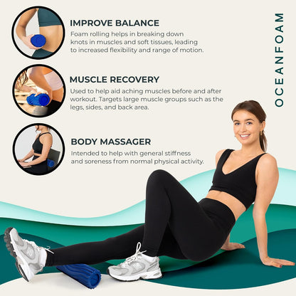 Ripple Travel Foam Roller (11" x 3.35") Firm Mini Foam Roller for Physical Therapy, Deep Tissue Massage, Back Pain - High Density, Ergonomic Wave Textured - Yoga, Pilates, Exercise (Seafoam) - Colors B