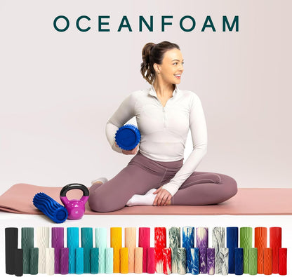 Ripple Travel Foam Roller (11" x 3.35") Firm Mini Foam Roller for Physical Therapy, Deep Tissue Massage, Back Pain - High Density, Ergonomic Wave Textured - Yoga, Pilates, Exercise (Seafoam) - Colors B