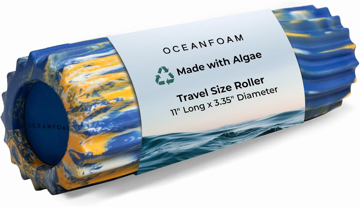 Ripple Travel Foam Roller (11" x 3.35") Firm Mini Foam Roller for Physical Therapy, Deep Tissue Massage, Back Pain - High Density, Ergonomic Wave Textured - Yoga, Pilates, Exercise (Seafoam) - Colors B