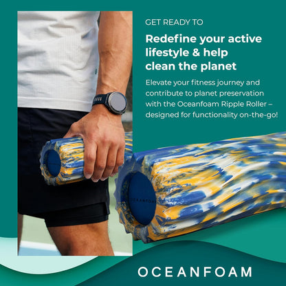 Ripple Travel Foam Roller (11" x 3.35") Firm Mini Foam Roller for Physical Therapy, Deep Tissue Massage, Back Pain - High Density, Ergonomic Wave Textured - Yoga, Pilates, Exercise (Seafoam) - Colors B