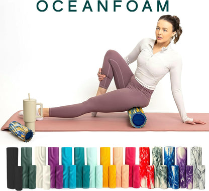 Ripple Travel Foam Roller (11" x 3.35") Firm Mini Foam Roller for Physical Therapy, Deep Tissue Massage, Back Pain - High Density, Ergonomic Wave Textured - Yoga, Pilates, Exercise (Seafoam) - Colors B