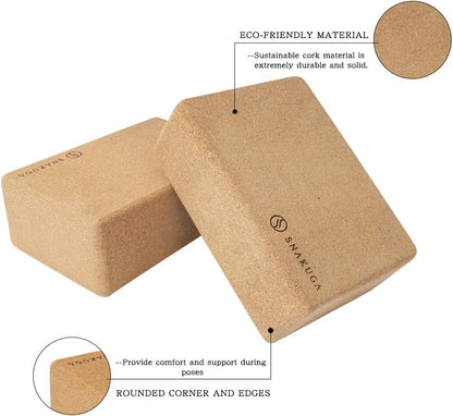 Cork Yoga Block 2 Pack for Pilates, 4'' or 3'' Non-Slip & High Density Blocks for Meditation, Fitness and Stretching, Supportive and Flexibility Brick for Improve Poses Balance