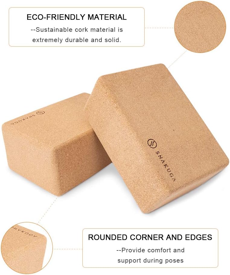 Cork Yoga Block 2 Pack for Pilates, 4'' or 3'' Non-Slip & High Density Blocks for Meditation, Fitness and Stretching, Supportive and Flexibility Brick for Improve Poses Balance