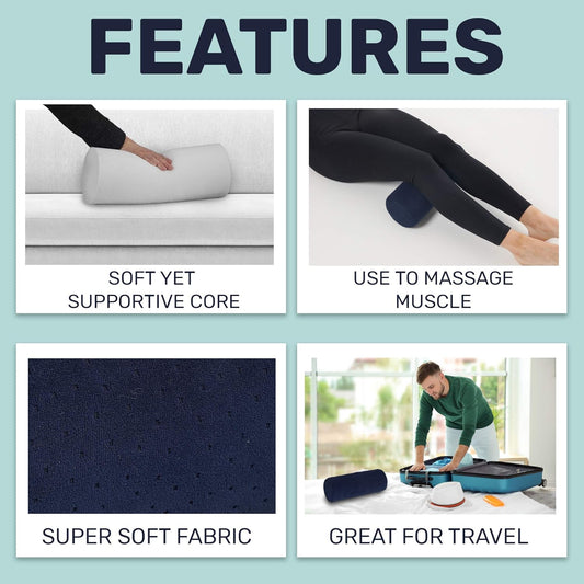 Round Cervical Roll Cylinder Bolster Pillow with Removable Washable Cover, Ergonomically Designed for Head, Neck, Back, and Legs, Grey | 13"X 5"