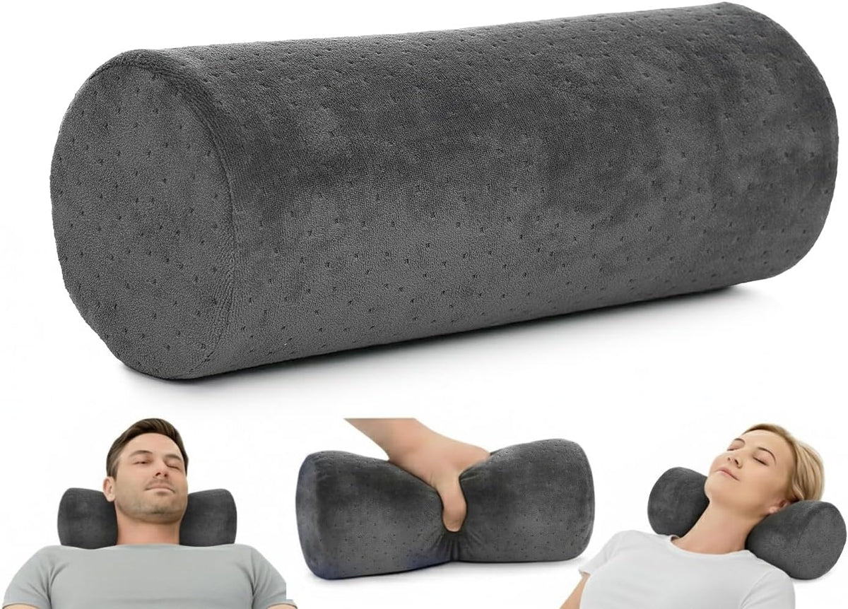Round Cervical Roll Cylinder Bolster Pillow with Removable Washable Cover, Ergonomically Designed for Head, Neck, Back, and Legs, Grey | 13"X 5"