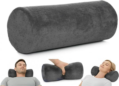 Round Cervical Roll Cylinder Bolster Pillow with Removable Washable Cover, Ergonomically Designed for Head, Neck, Back, and Legs, Grey | 13"X 5"