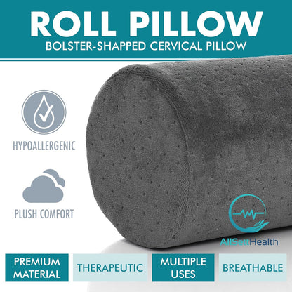 Round Cervical Roll Cylinder Bolster Pillow with Removable Washable Cover, Ergonomically Designed for Head, Neck, Back, and Legs, Grey | 13"X 5"