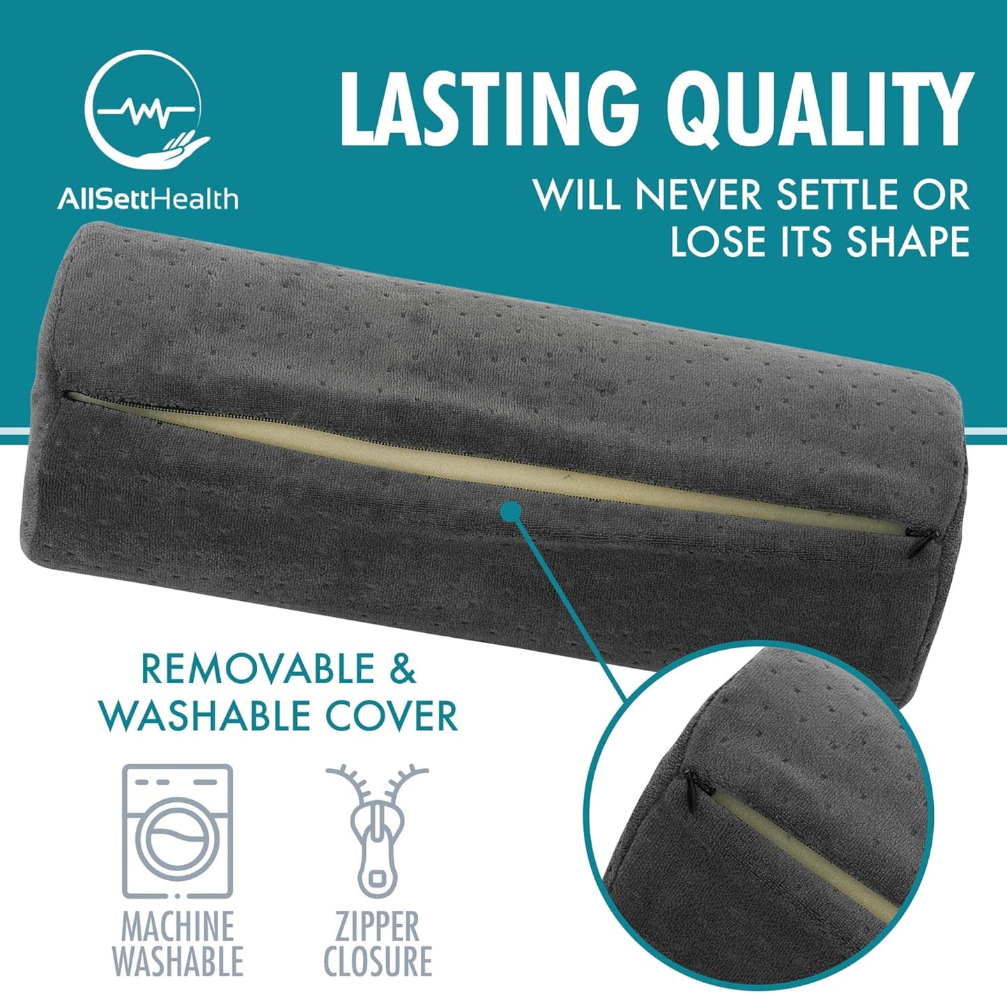 Round Cervical Roll Cylinder Bolster Pillow with Removable Washable Cover, Ergonomically Designed for Head, Neck, Back, and Legs, Grey | 13"X 5"