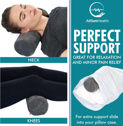 Round Cervical Roll Cylinder Bolster Pillow with Removable Washable Cover, Ergonomically Designed for Head, Neck, Back, and Legs, Grey | 13"X 5"