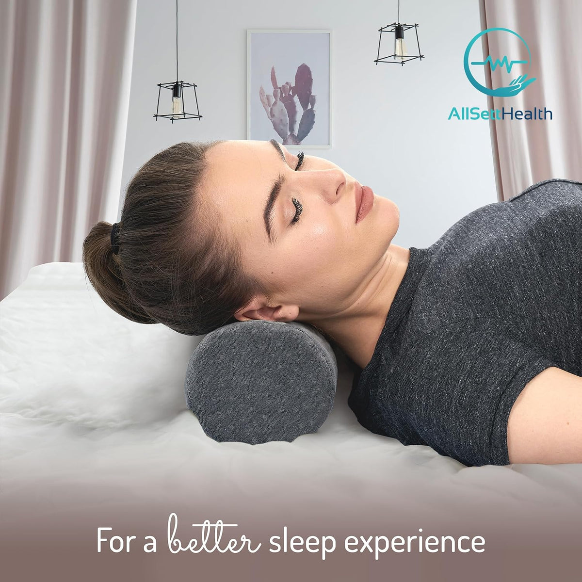 Round Cervical Roll Cylinder Bolster Pillow with Removable Washable Cover, Ergonomically Designed for Head, Neck, Back, and Legs, Grey | 13"X 5"