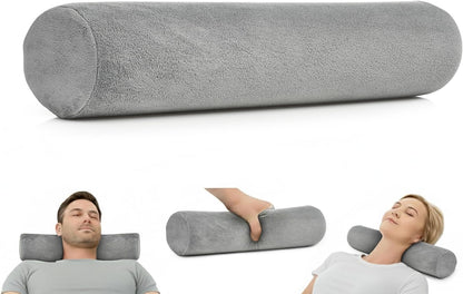 Round Cervical Roll Cylinder Bolster Pillow with Removable Washable Cover, Ergonomically Designed for Head, Neck, Back, and Legs, Grey | 13"X 5"