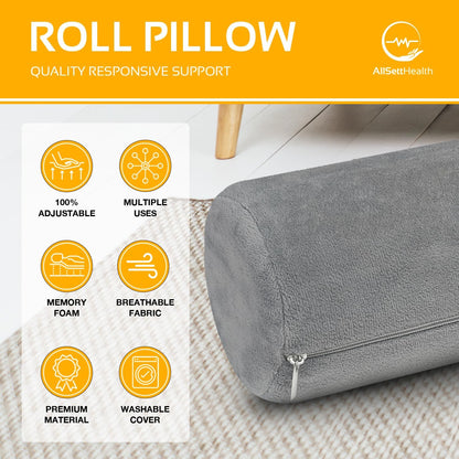 Round Cervical Roll Cylinder Bolster Pillow with Removable Washable Cover, Ergonomically Designed for Head, Neck, Back, and Legs, Grey | 13"X 5"