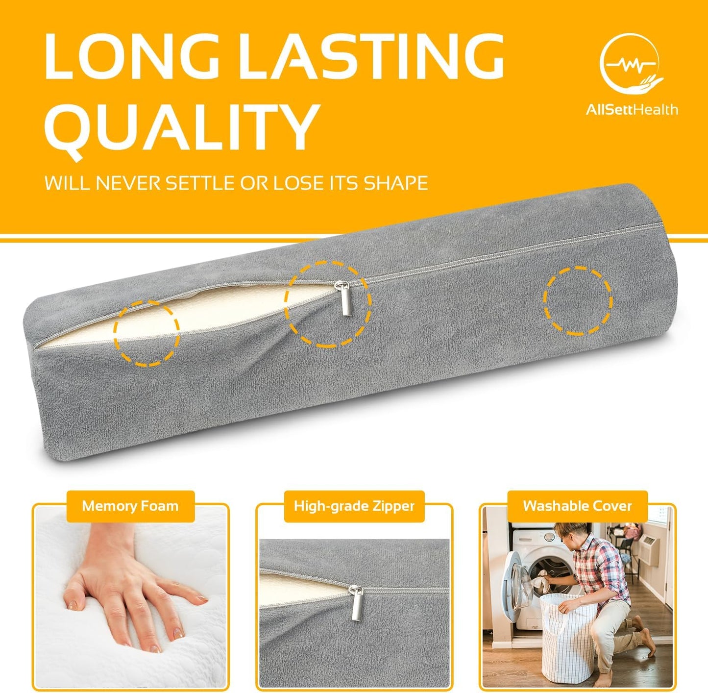 Round Cervical Roll Cylinder Bolster Pillow with Removable Washable Cover, Ergonomically Designed for Head, Neck, Back, and Legs, Grey | 13"X 5"