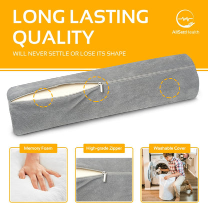 Round Cervical Roll Cylinder Bolster Pillow with Removable Washable Cover, Ergonomically Designed for Head, Neck, Back, and Legs, Grey | 13"X 5"