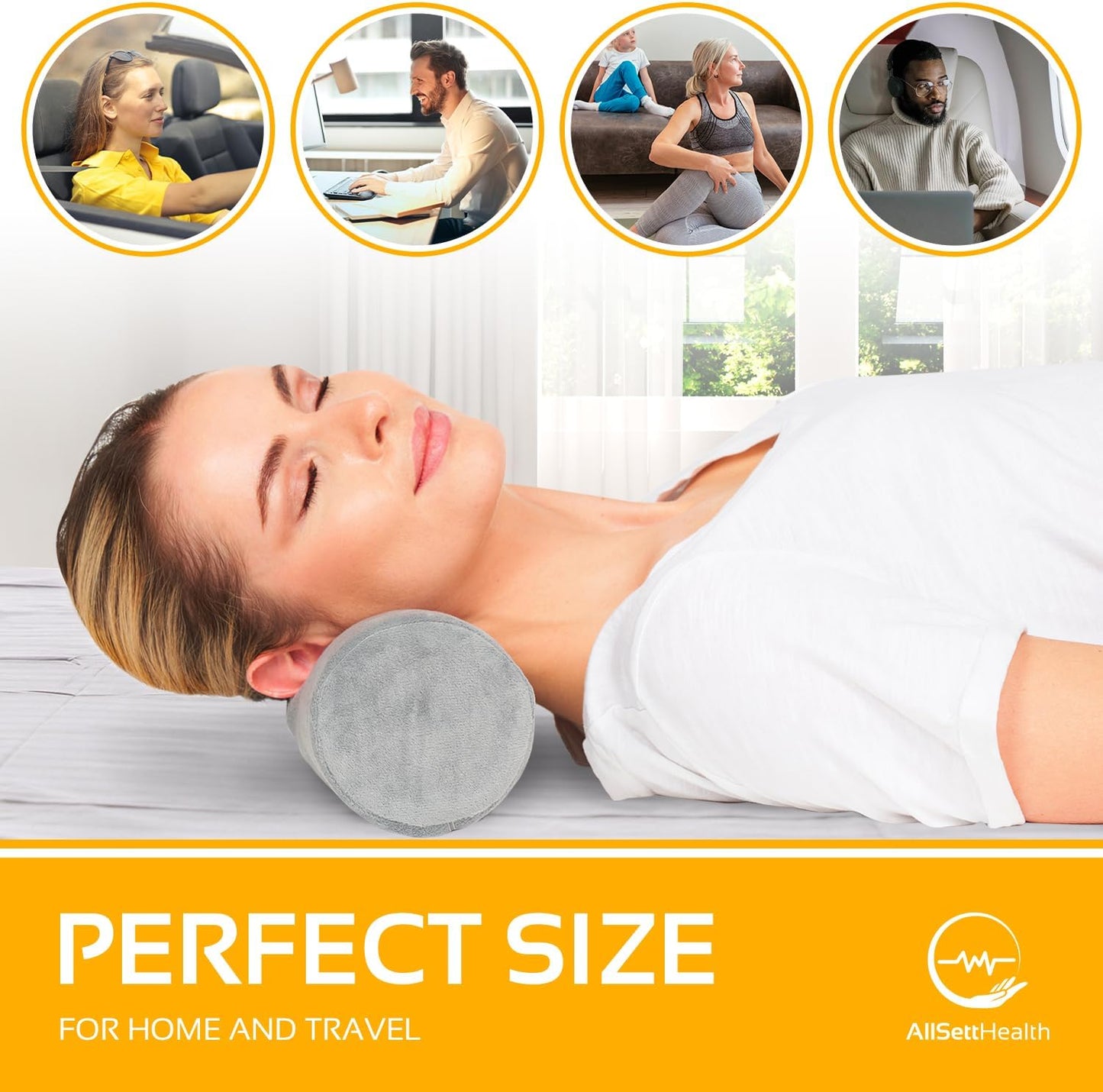 Round Cervical Roll Cylinder Bolster Pillow with Removable Washable Cover, Ergonomically Designed for Head, Neck, Back, and Legs, Grey | 13"X 5"