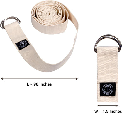 Tharie Organic Cotton Yoga Strap, GOTS Certified, Adjustable D-Ring, Soft & Durable Stretching Strap for Yoga, Pilates & Physical Therapy, 250 cm