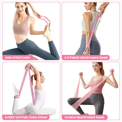 Pilates Ring Set for Home Workout -13'' Pilates Fitness Circle & Ball, Hip Thrust Belt, Resistance Bands, Grip Socks, Bag, Pilates Equipment Kit for Woman, Suitable for Full Body