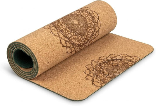 Workout Mat with Carrying Strap - 6mm Thick Cork Yoga Mat (72” x 24”) - Non-Slip Cork Mat for Home, Gym, Fitness & Hot Yoga - Lightweight, Cushioned, Durable & Sweat-Resistant