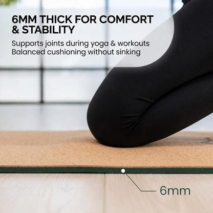 Workout Mat with Carrying Strap - 6mm Thick Cork Yoga Mat (72” x 24”) - Non-Slip Cork Mat for Home, Gym, Fitness & Hot Yoga - Lightweight, Cushioned, Durable & Sweat-Resistant
