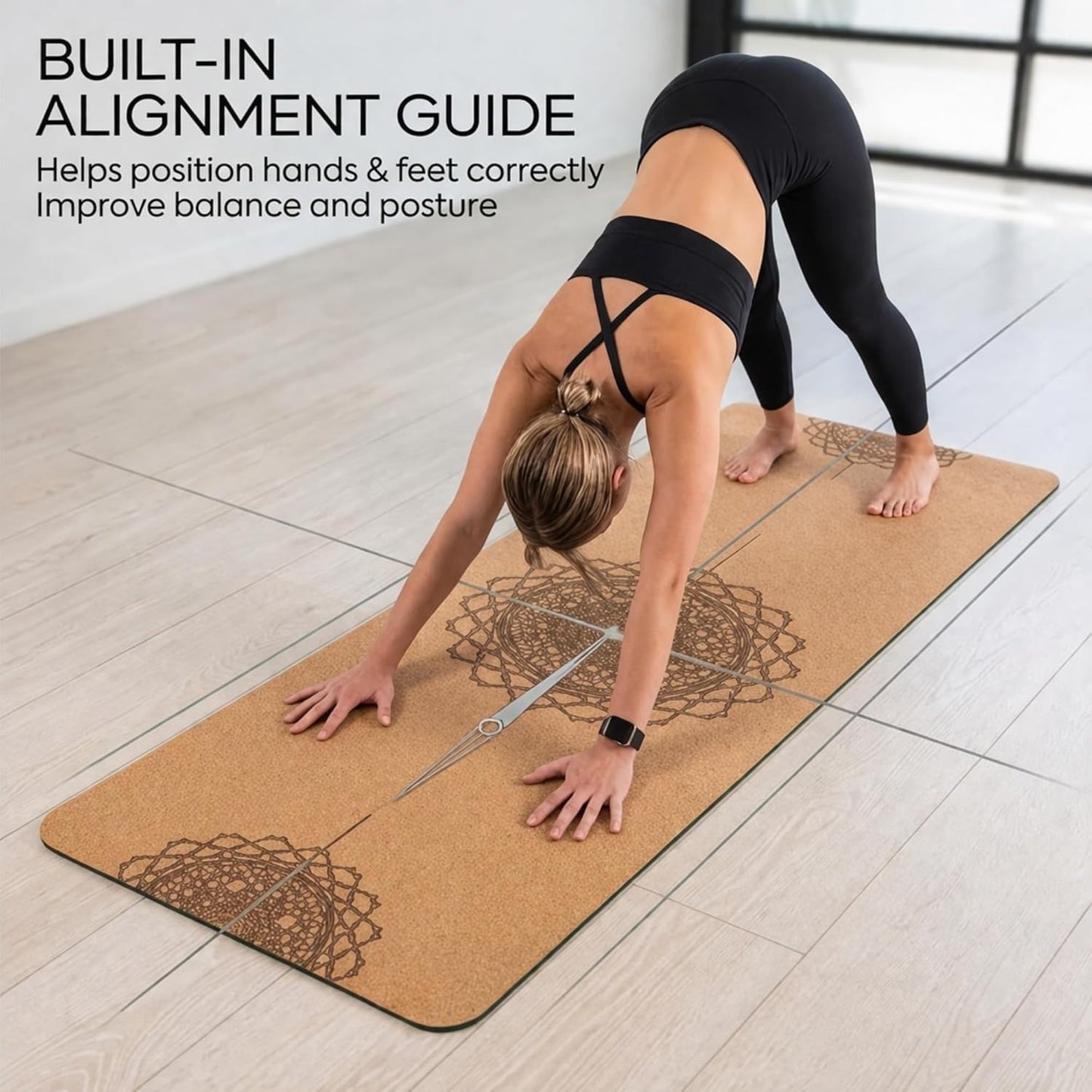 Workout Mat with Carrying Strap - 6mm Thick Cork Yoga Mat (72” x 24”) - Non-Slip Cork Mat for Home, Gym, Fitness & Hot Yoga - Lightweight, Cushioned, Durable & Sweat-Resistant