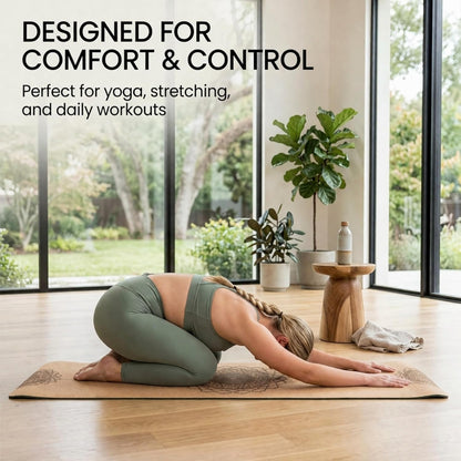 Workout Mat with Carrying Strap - 6mm Thick Cork Yoga Mat (72” x 24”) - Non-Slip Cork Mat for Home, Gym, Fitness & Hot Yoga - Lightweight, Cushioned, Durable & Sweat-Resistant
