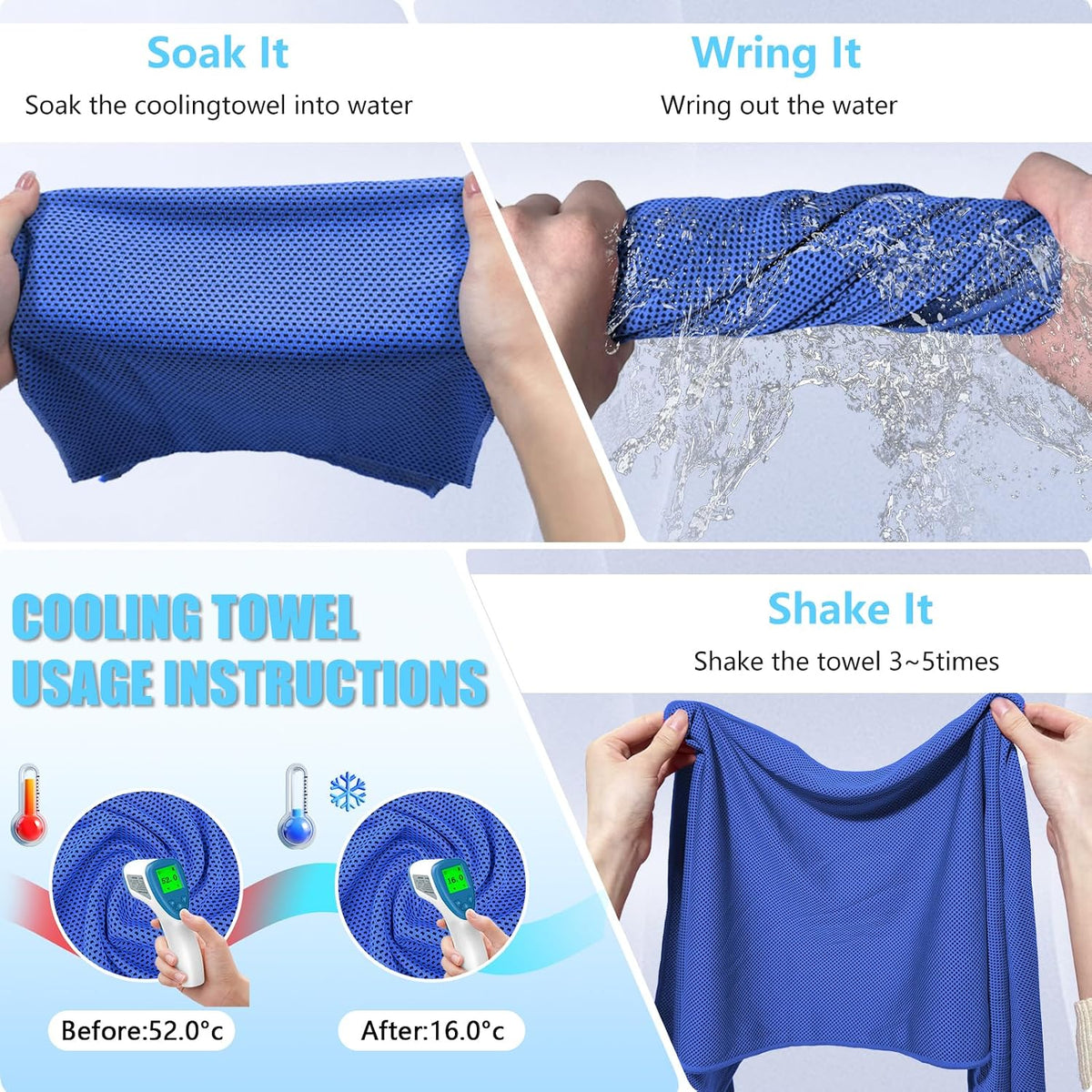 4 Pack Cooling Towels, Soft Breathable Cooling Towels for Neck and Face